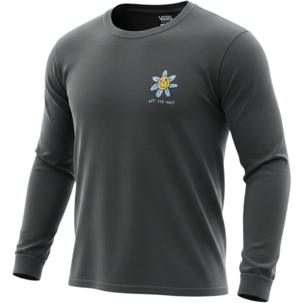 Vans Off The Wall Smiley Flower Long Sleeve T Shirt Gray Medium Skate Streetwear